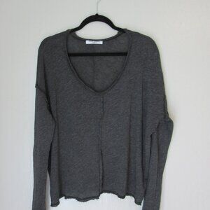 Project Social T Dark Gray Large Long Sleeve Pullover Raw Edge Scoop Neck Top